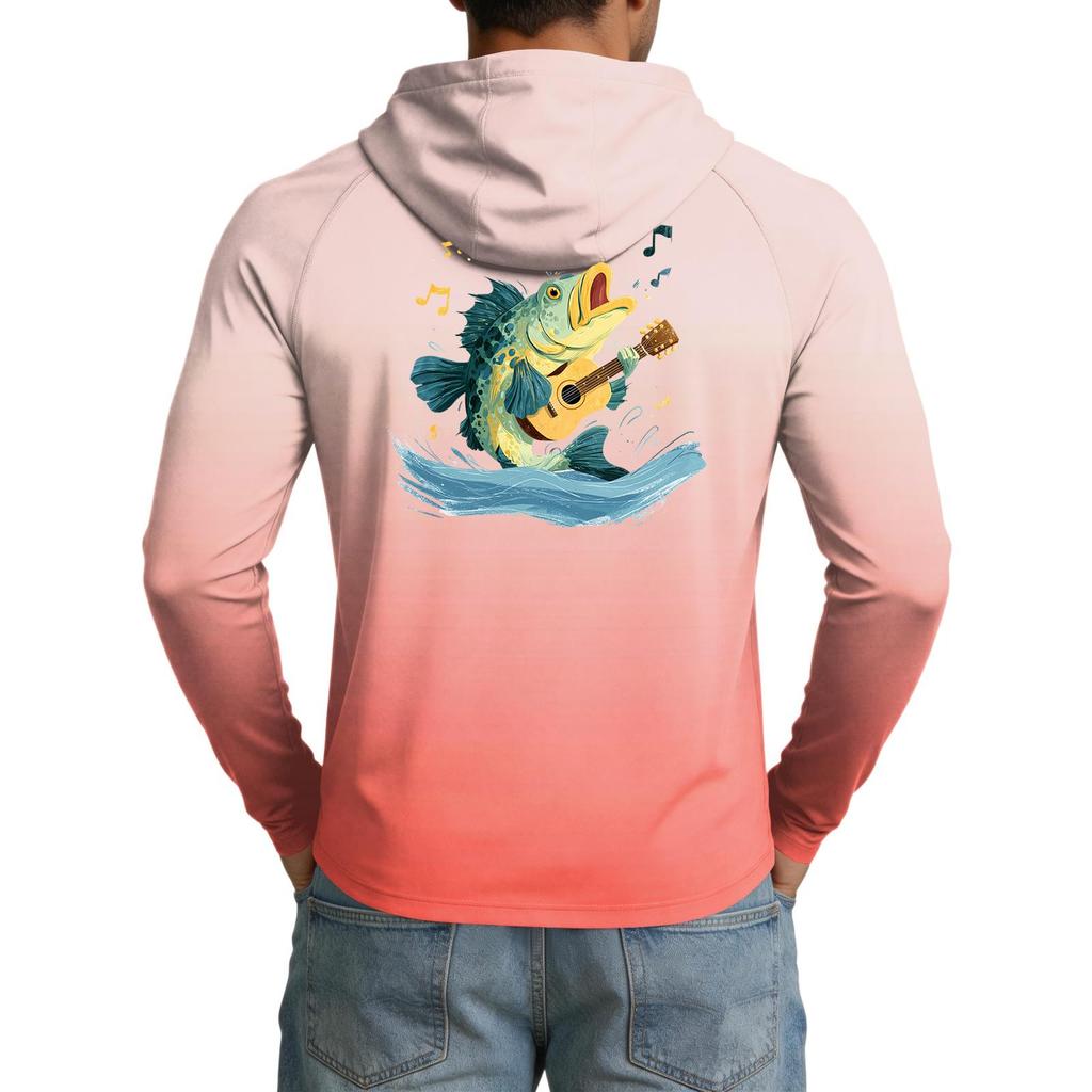 Men's UPF50+ Sun Protection Shirt Lightweight Stretch Long Sleeve Hooded Outdoor Fishing Sports Top with UV Blocking Fabric