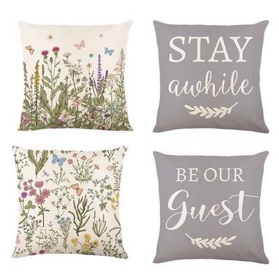 18 Inch Linen Pillowcase Spring Flower Printed Design Without Core