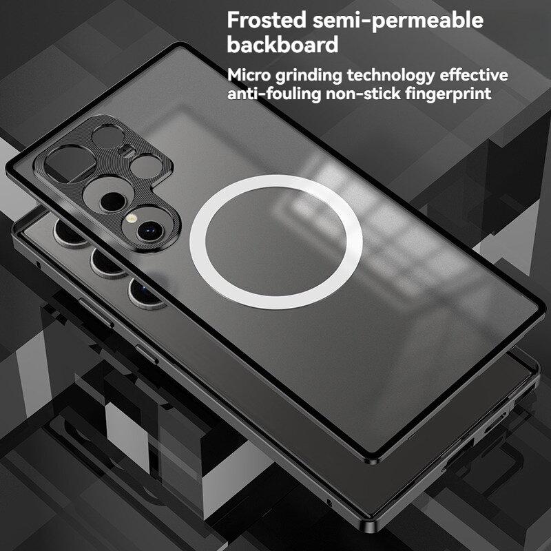 Magnetic Case for Samsung Galaxy S25 Ultra S24 S23 Plus S25+ S24+ Magsafe Metal Spring Aluminium Alloy Lens Protection Matte Back Phone Bumpers