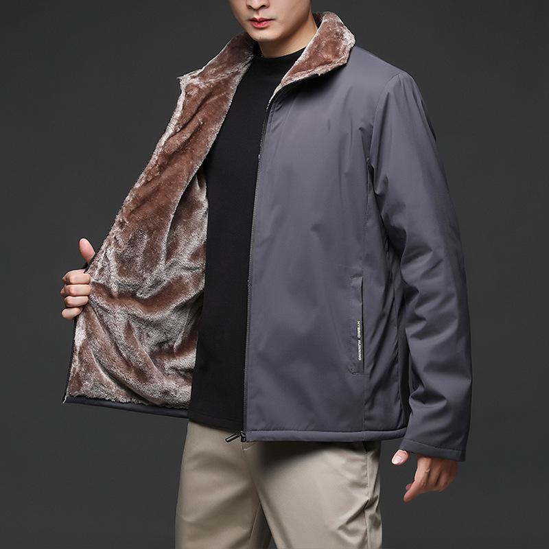 Herbst und Winter Neue Manteljacke Herren Samt Verdickter Warmer Baumwollmantel Trendy Mantel Stehkragen Businessjacke