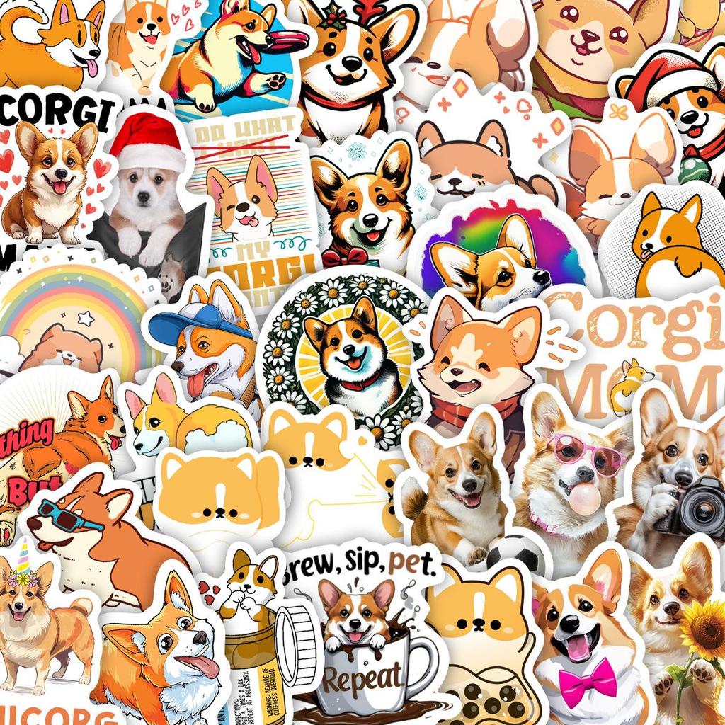 Corgi Cartoon Graffiti Stickers: 50 Waterproof Designs for Decorating Phone Cases or Water Cups