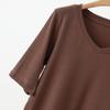 Women's V-Neck Mid-Sleeve Cotton T-Shirt - 2025 Spring/Summer Collection, Fitted Waist, Solid Color