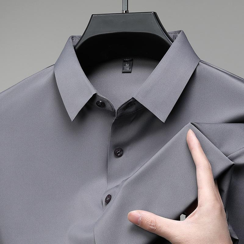 Men's Seamless Short-Sleeve Ice Silk Formal Shirt - Summer 2026, Non-Iron, Solid Color, Business Casual.