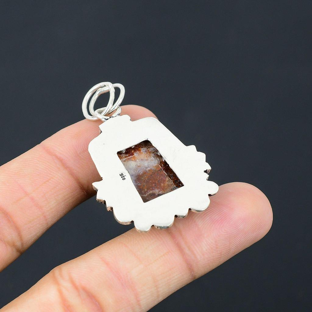 Natural Crazy Lace Agate Gemstone Pendant Red 925 Sterling Silver Indian Jewelry