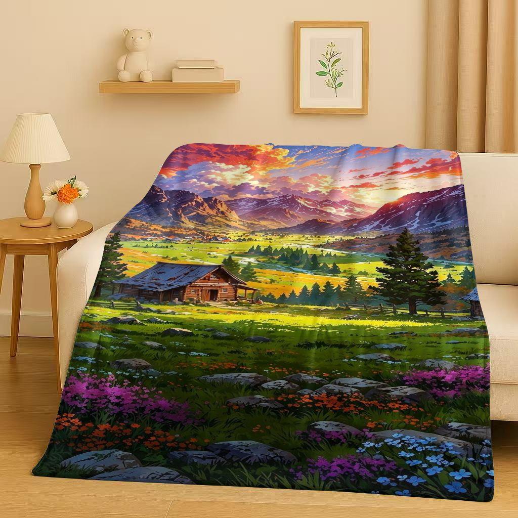 3D Beautiful Natural Scenery Sea Sky Tree Flannel Blanket,Ultra Soft Warm Plush Throw for Home Bedroom Bed Sofa Cover Kids Gift