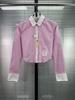 New TB Academy Style Classic Vermicelli Splicing Women's Casual High Version Short Long Sleeve Shirt