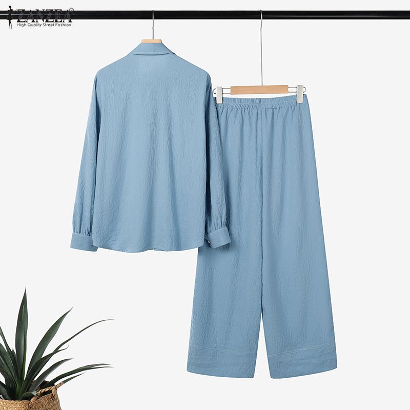 ZANZEA Women Long Sleeve Blouse and Pants Casual Two Piece Suit Sets