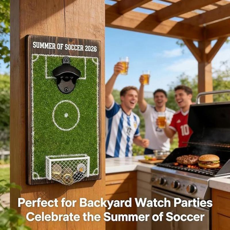 Entertaining Soccer Field Beer Bottle Opener With Practical Build In Cap Container For Home Bar Parties Gatherings