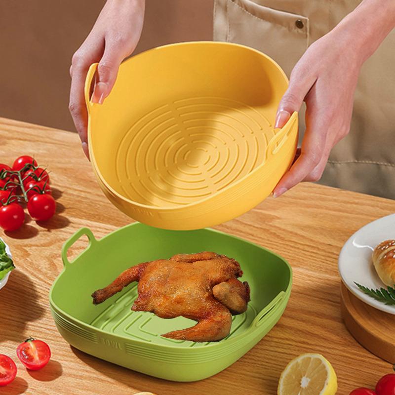 Reusable Air Fryers Oven Baking Tray Air Fryer Silicone Grill Pan Pizza Plate Basket Mat Airfryer Pot Replacemen Liner Accessory