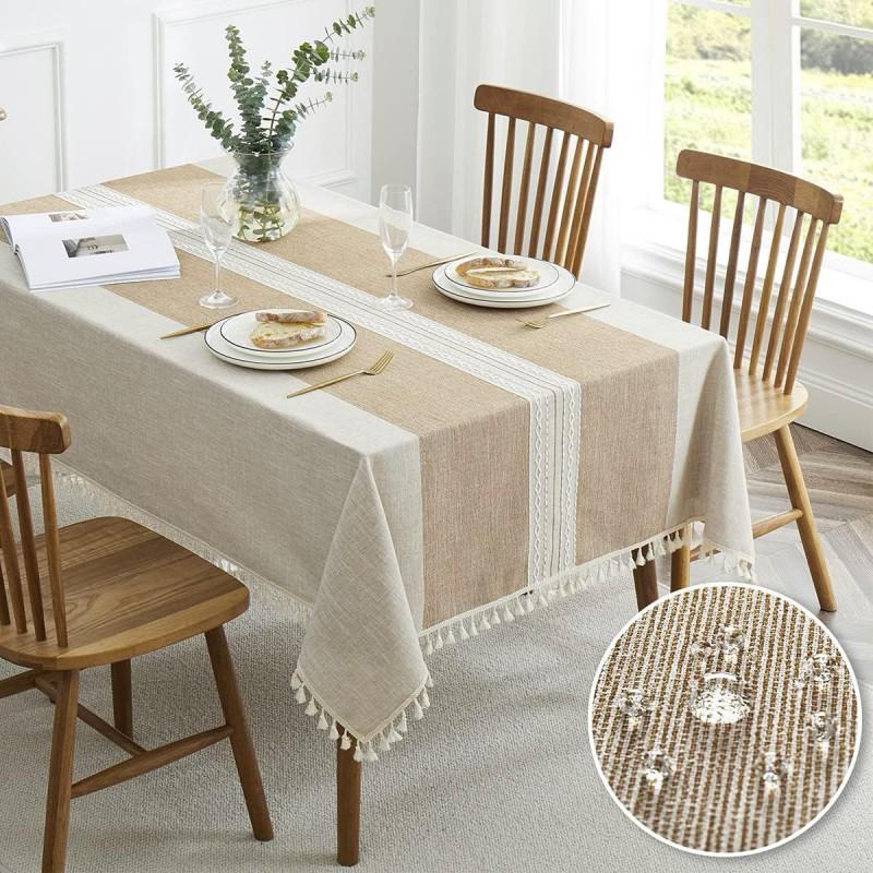 Waterproof Cotton Linen Tablecloth With Embroidery Oil-Resistant Washable Dining Table Cover Nordic Style Rectangle Mat