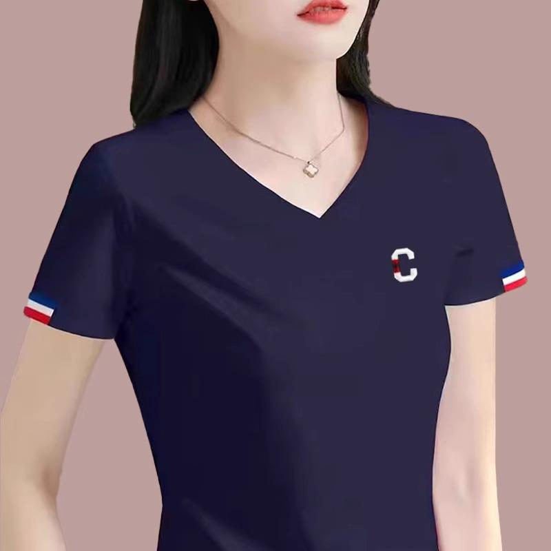 Women's 2025 Summer V-Neck Cotton White Short-Sleeve T-Shirt - High-End, Stylish, Hot-Selling Top