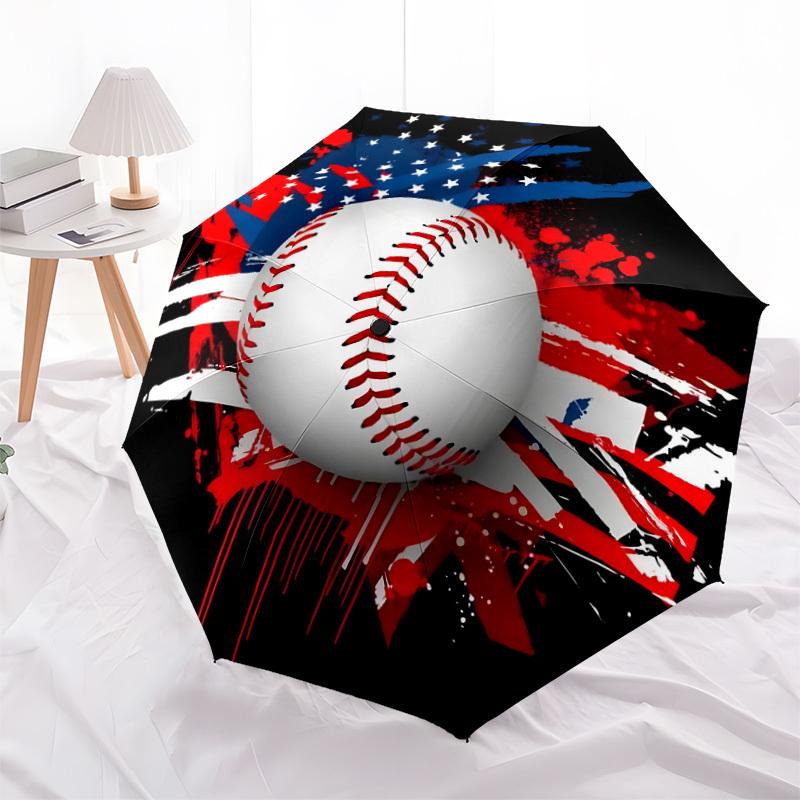 1 Stück Amerikanisches Baseball-Kunstwerk Regenschirm mit Kunststoffgriff, Geeignet für alle Jahreszeiten Zuhause Reise Outdoor-RegenschirmDD1607