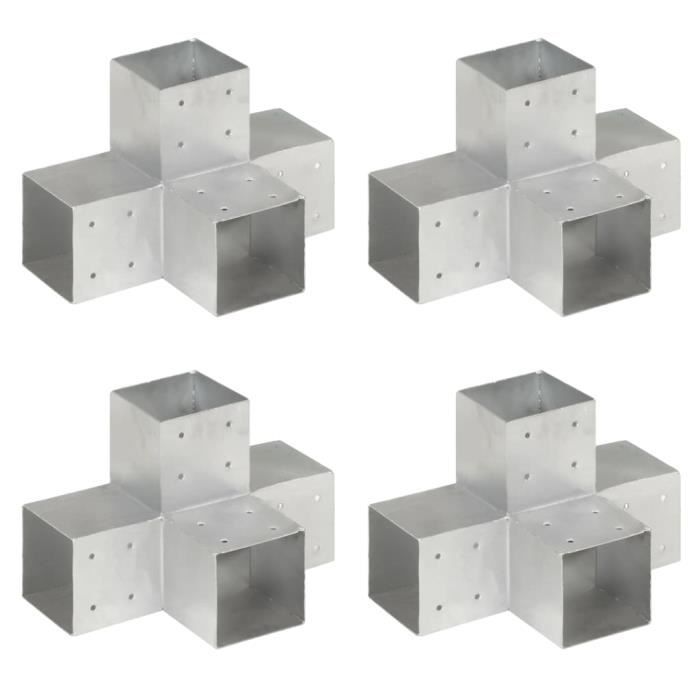 VidaXL Connecteurs de poteau 4pcs Forme en X Métal galvanisé 101x101mm