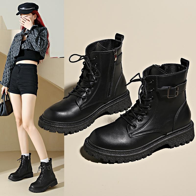 Martin boots women's spring and autumn 2025 new British style medium tube short boots versatile side zipper fashion casual short boots tide
