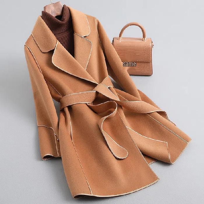 Korean-Style Woolen Coat: Women's 2025 Autumn/Winter Mid-Length Double-Sided Trendy Top