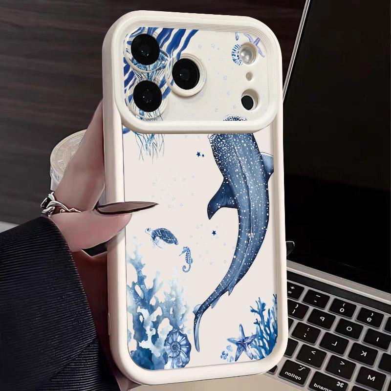 Ocean Whale Pattern TPU Phone Case For iPhone 17 Pro 17e 15 16 Pro Max 14 13 Pro Max 16e Shockproof Soft Silicone Protect Cover