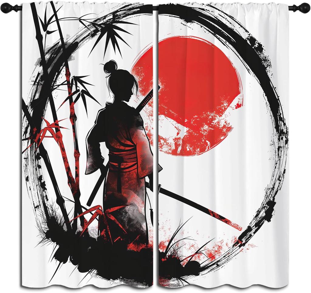 Modern Anime Curtains Boys Girl Bedroom Decor Japanese Cherry Blossom Female Samurai Thermal Insulated Curtain Blackout For Sleeping Area Polyester