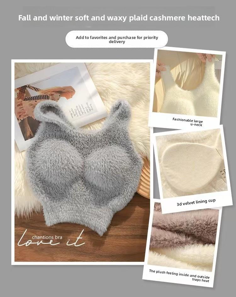 Autumn Winter Women Thickened Thermal Underwear Plush Camisole Tank Tops Bra Pads Bottom Fleece Warm Undershirts Base Layer