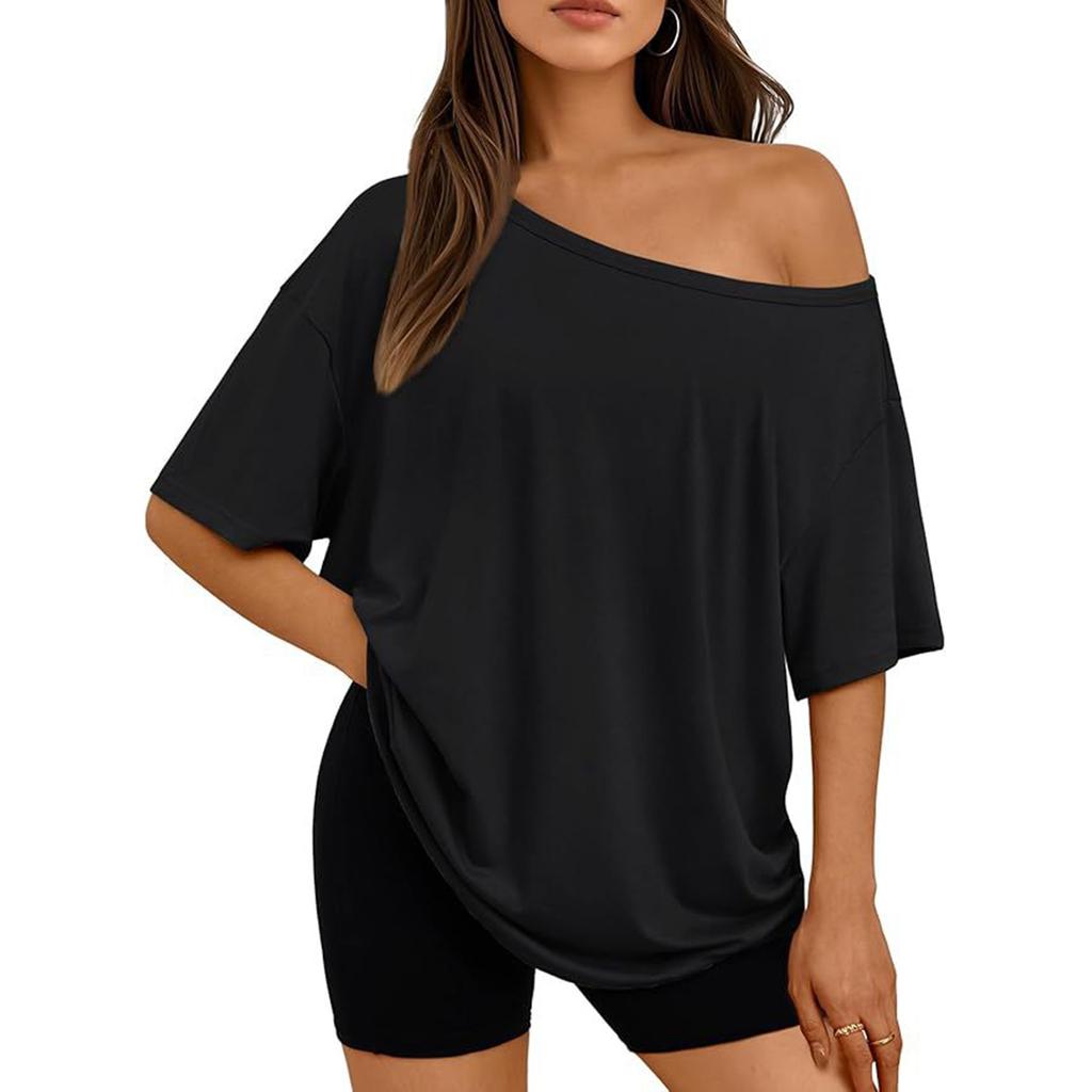 Women's Comfortable Casual Shirt: Off-the-Shoulder Short-Sleeve Top