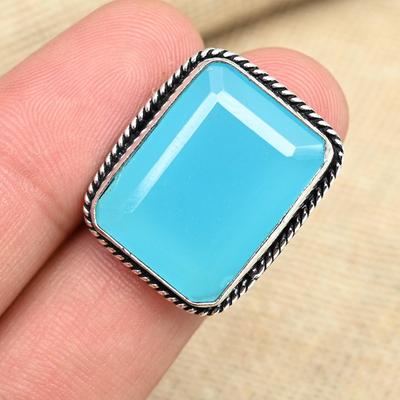 Anello di design di gioielli fatti a mano in argento sterling 925 con pietra preziosa di calcedonio acqua per lei