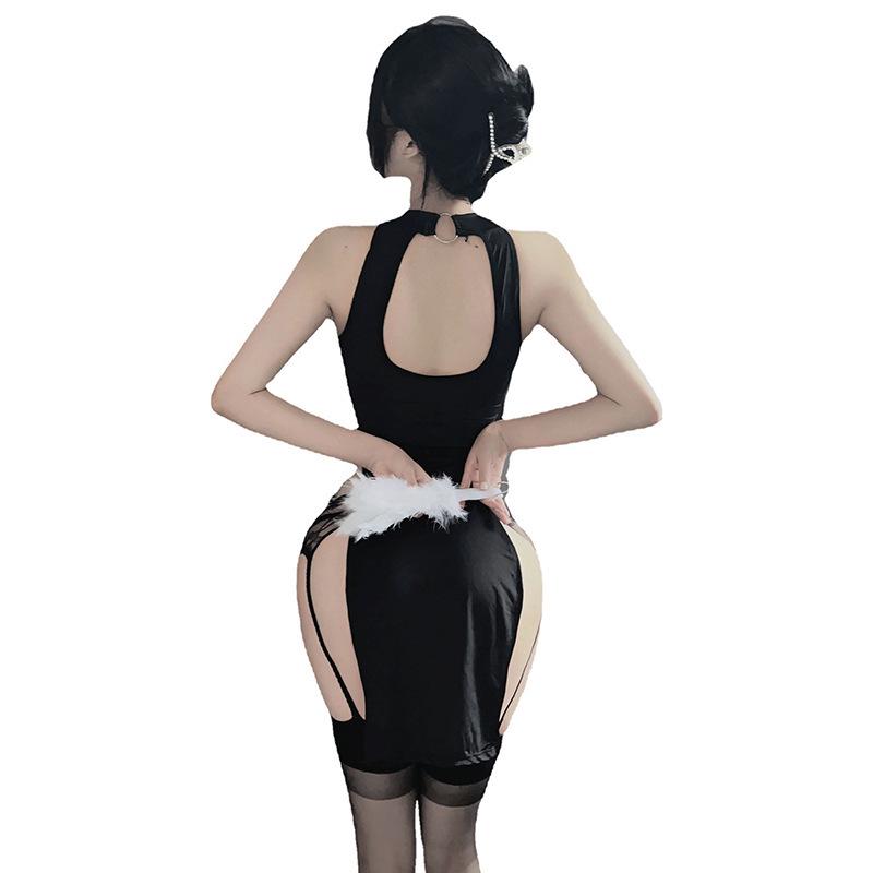 770 Plus Size Sexy Lingerie Slit Cheongsam Dress - Buttock-Revealing Summer Pajamas for Women, High Elasticity, Ideal for Roleplay