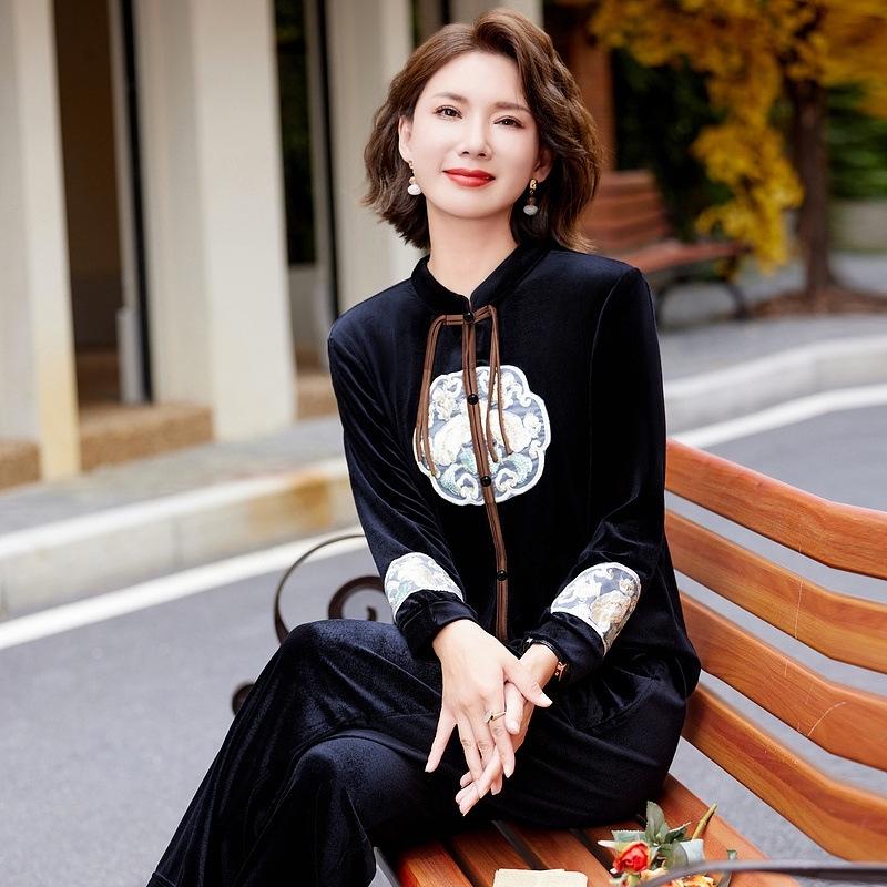 

Элегантный золотой велюровый комплект топ и брюки для женщин 50+ – Коллекция Весна/Осень 4XL for 130-140 lbs чёрный