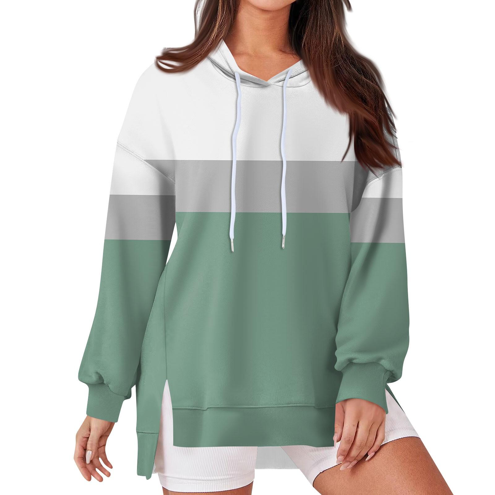 Женская модная повседневная толстовка с капюшоном, длинными рукавами, завязывающимся на шнурок, с градиентным принтом, свободная толстовка с разрезом L