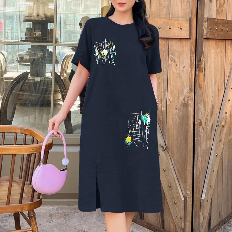 ZANZEA Women Summer Round Neck Casual Short Sleeve Print Dress
