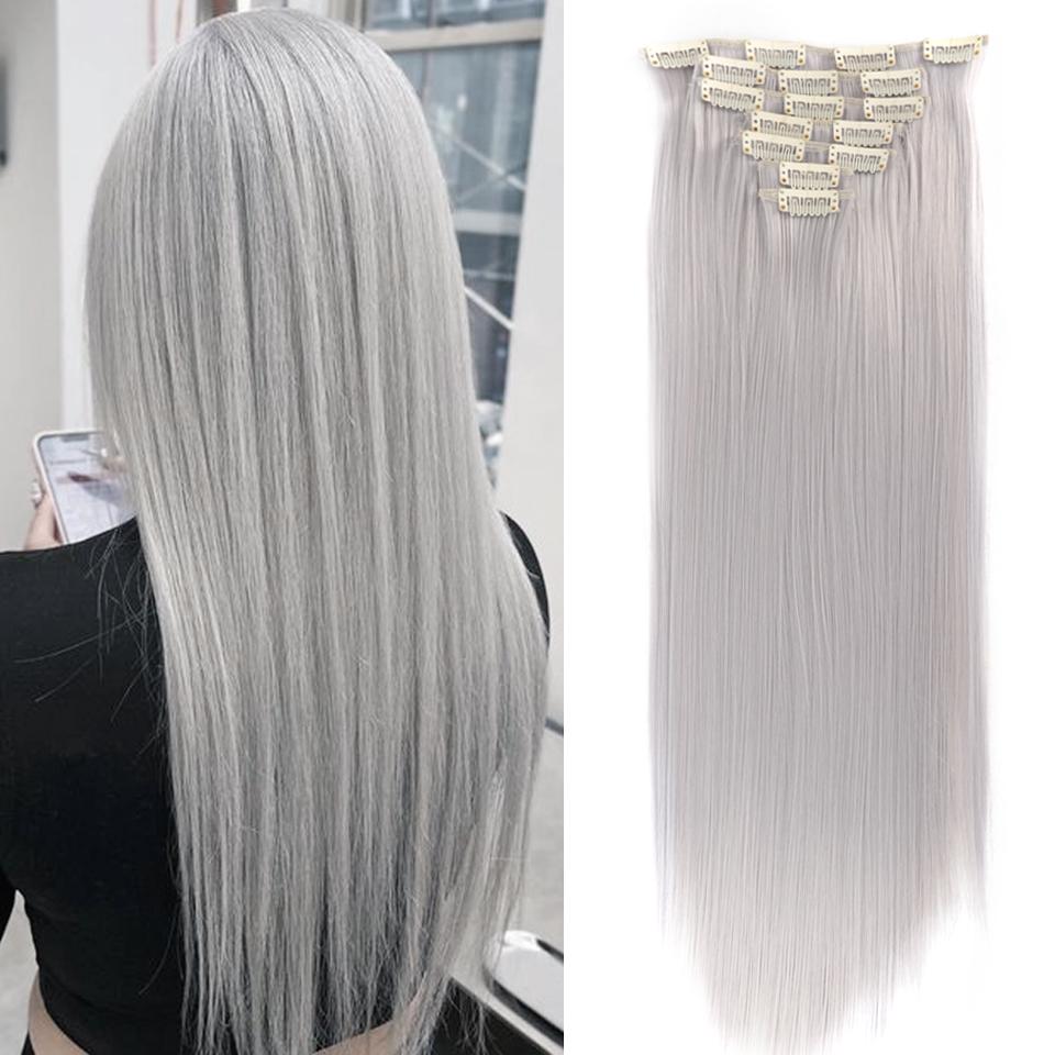 

7 шт. 24 дюйма 16 клипс для наращивания волос длинные прямые прически синтетические светлые черные накладные волосы термостойкие накладные волосы