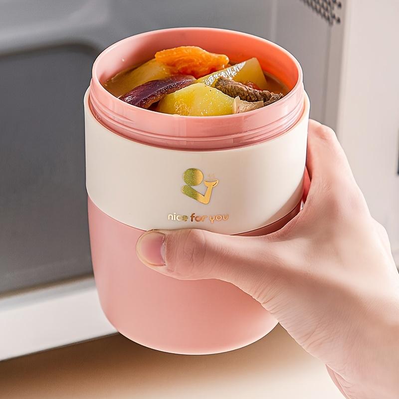 1pc Leak-Proof Insulated Lunch Box with Spoon Lid Rust Resistant Pp Material Microwave Safe Breakfast Cup
