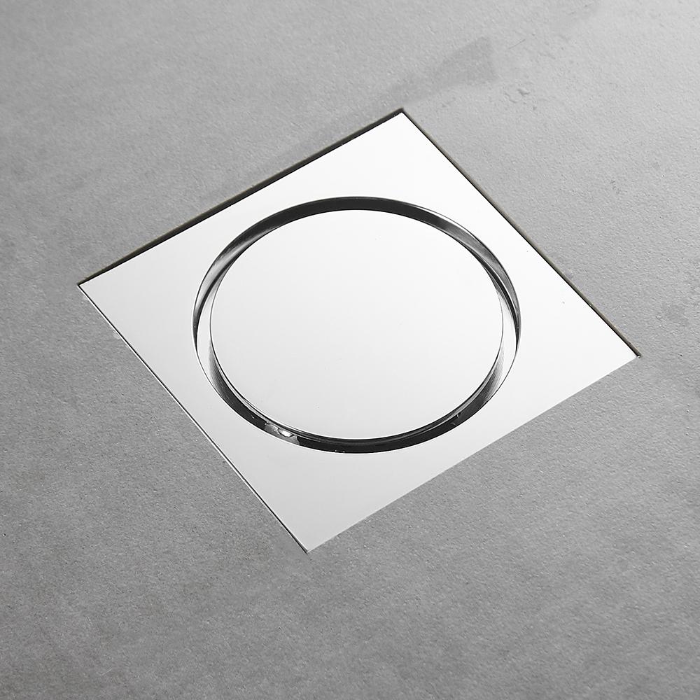Shower Drains 10cm Square Brass Silver Bathroom Floor Drain Balcony Deodorant Bath Drain Strainer Cover Waste Grate WF-8107L