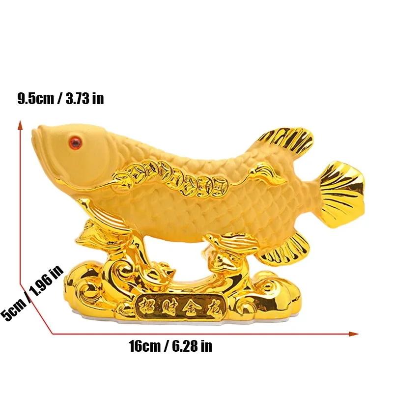 Golden Arowana Resin Statue - Feng Shui Wealth Fish Sculpture,Chinese Dragon Fish Home Office, Lucky Money Attracting Ornament