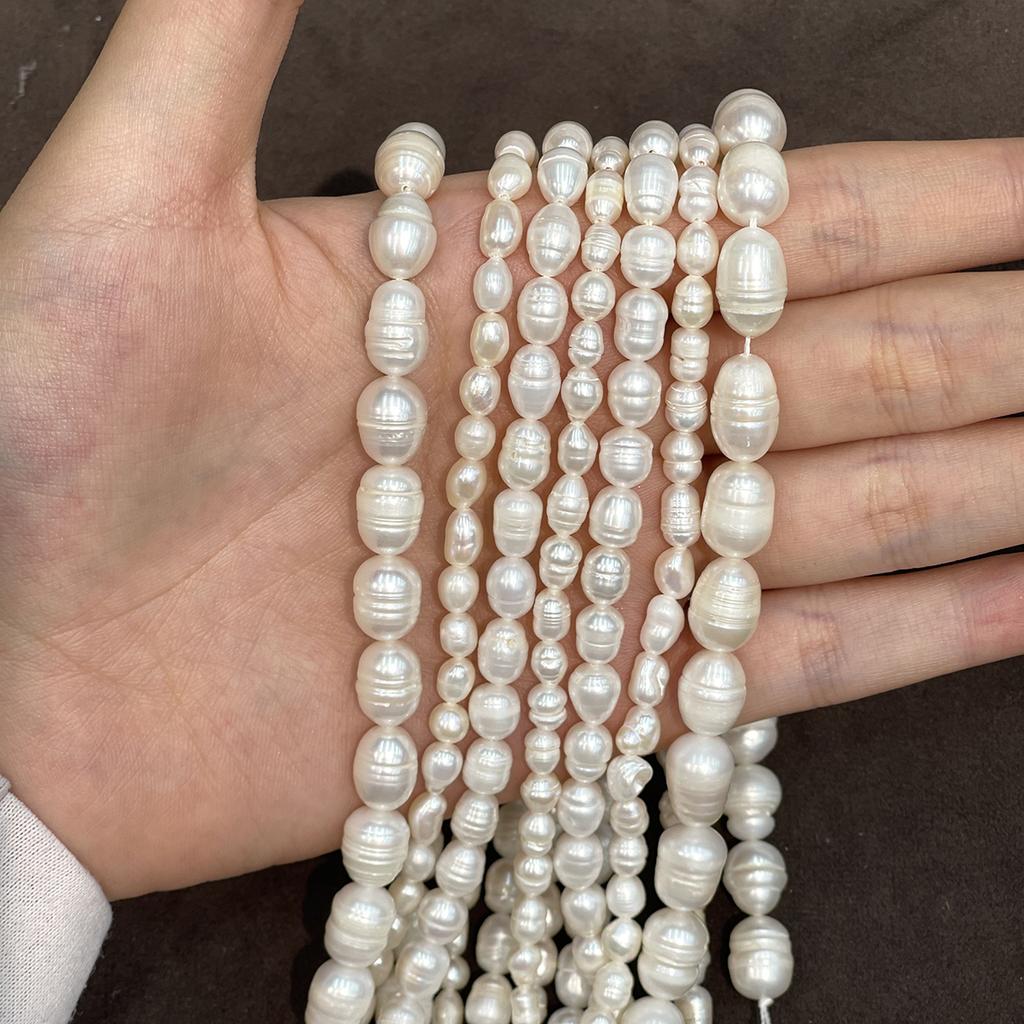1 Strand A Grade Natural Freshwater Rice Pearl Beads White Loose Oval Pearls Strand 36cm for Beginner DIY Necklace Bracelet Jewelry Making