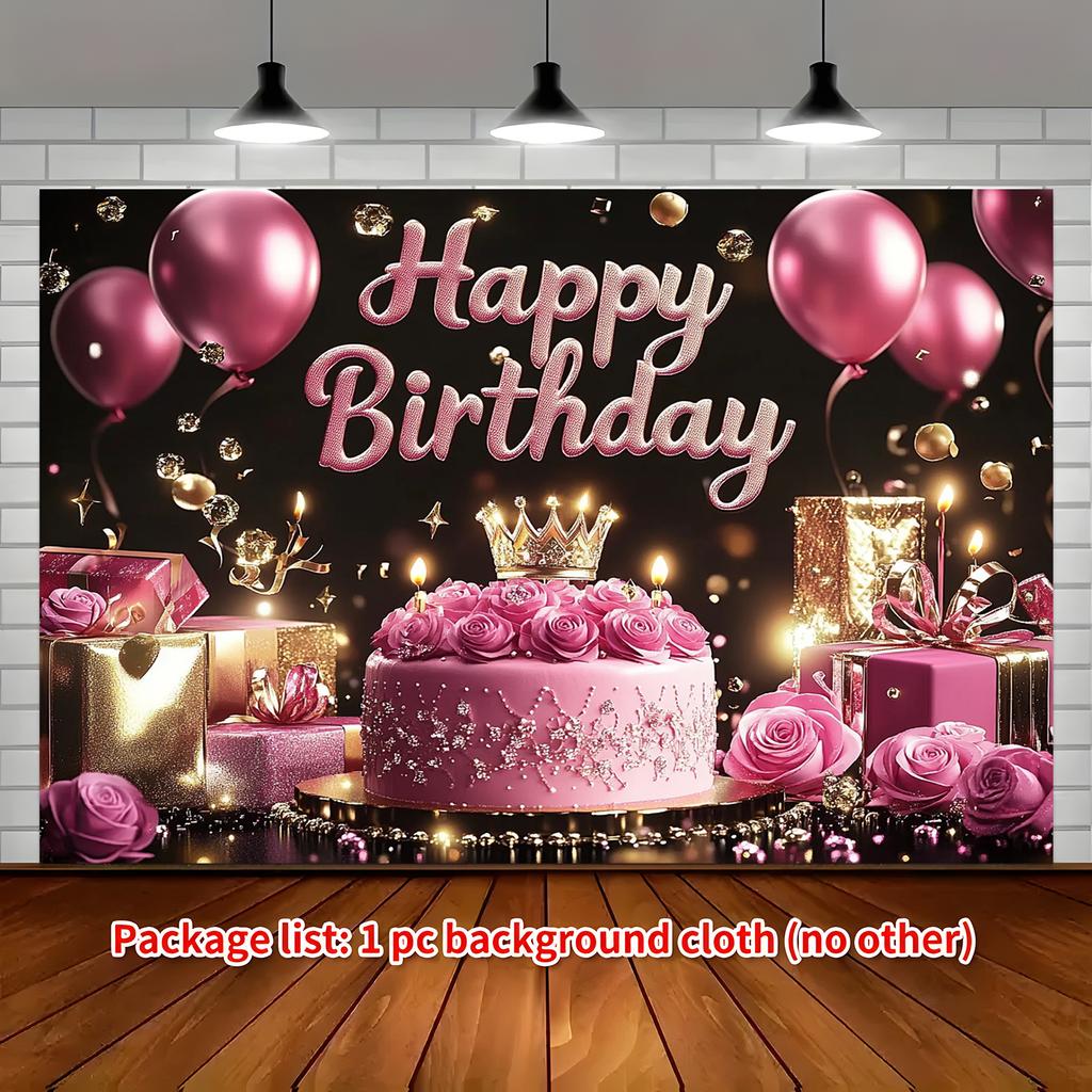 1 τεμάχιο Banner 'Happy Birthday' Ροζ Χρυσό Γκλίτερ Κομψό Θέμα Πάρτι Υφασμάτινο Φόντο, διακόσμηση σπιτιού