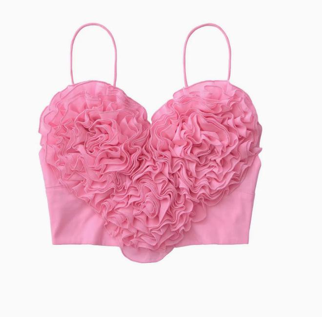 European Fashion Women s Heart Pattern Puffy Vest Camisole 2025 Small розовый