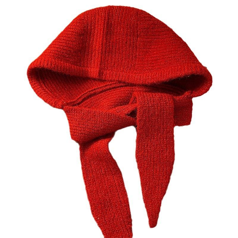 Big Head Waist Balaclava Hat Women's Autumn and Winter New Knitted Hoodie Neck Integrated Warm Ear Protection Knitted Hat