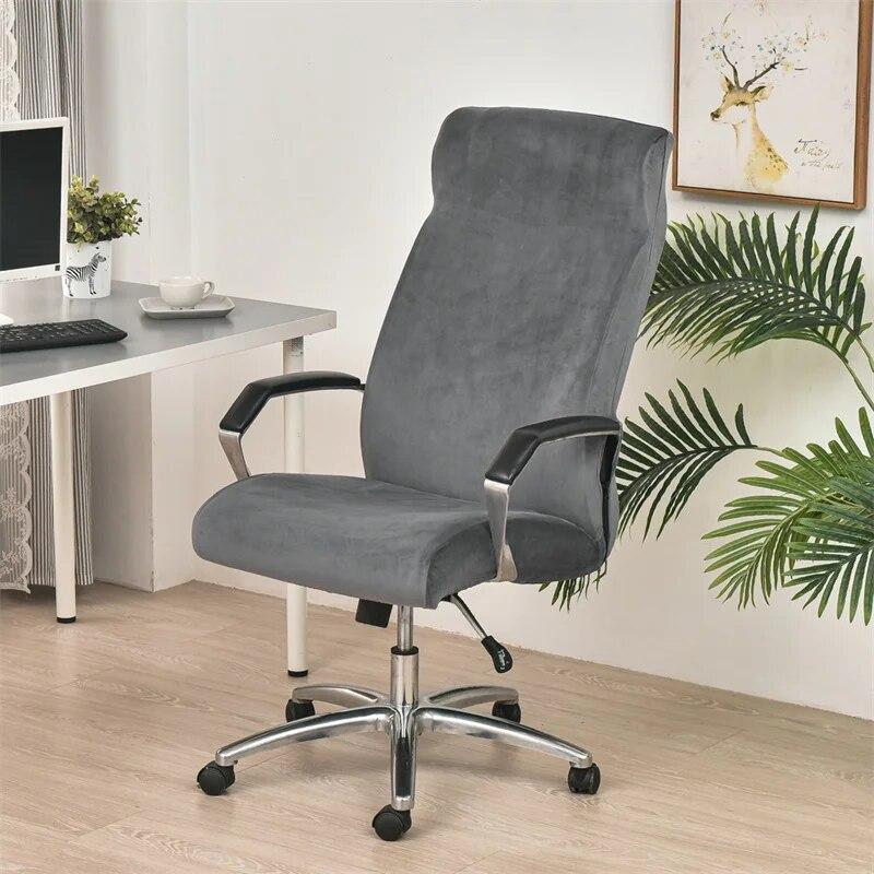 Soft Velvet Office Chair Covers Elastic Computer Chair Cover Non-Slip Gaming Seat Slipcover with Zipper Washable Chair Protector