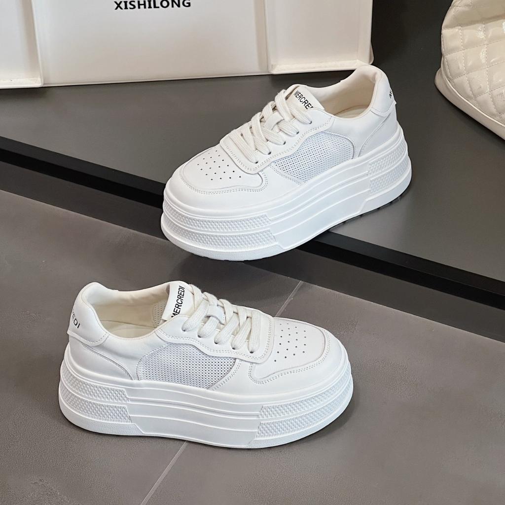 Leather ultra-light thick-soled muffin little white shoes women's spring new white shoes heightening versatile sports and leisure board shoes