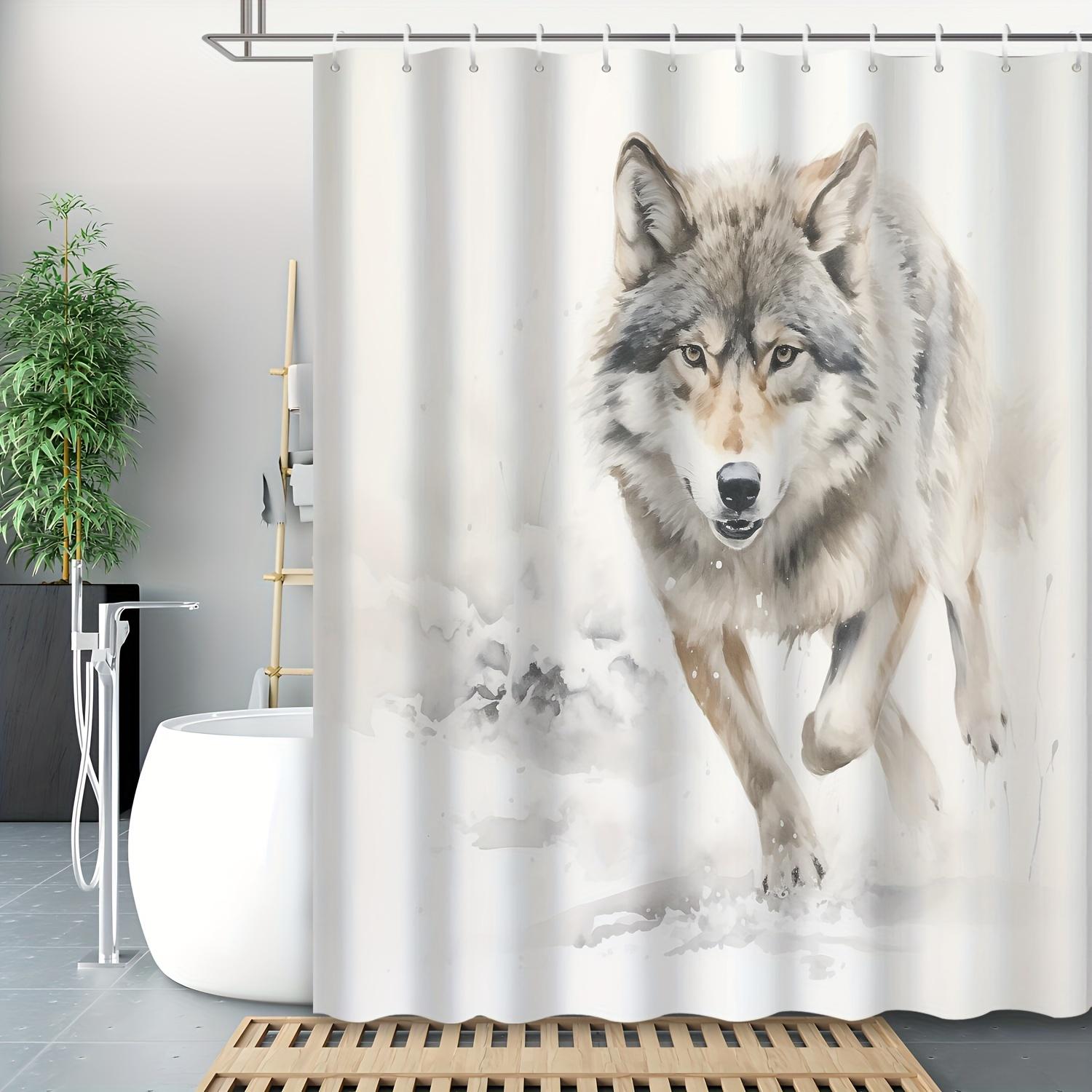 

Fierce Wolf Running In Snow Shower Curtain - Wolf King Art Print, Polyester, 12 Hooks Included, Bathroom Wall Decor W60H190(CM)-1 Pcs
