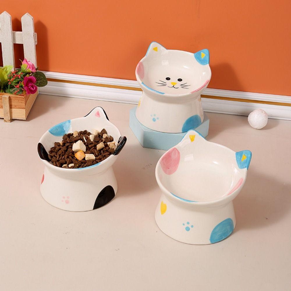 15° Tilted Elevated Cat Bowl Anti-Regurgitation Ergonomic Cute Pet Feeder Anti Knock Easy Clean Raised Feeding Bowl Water Bowl