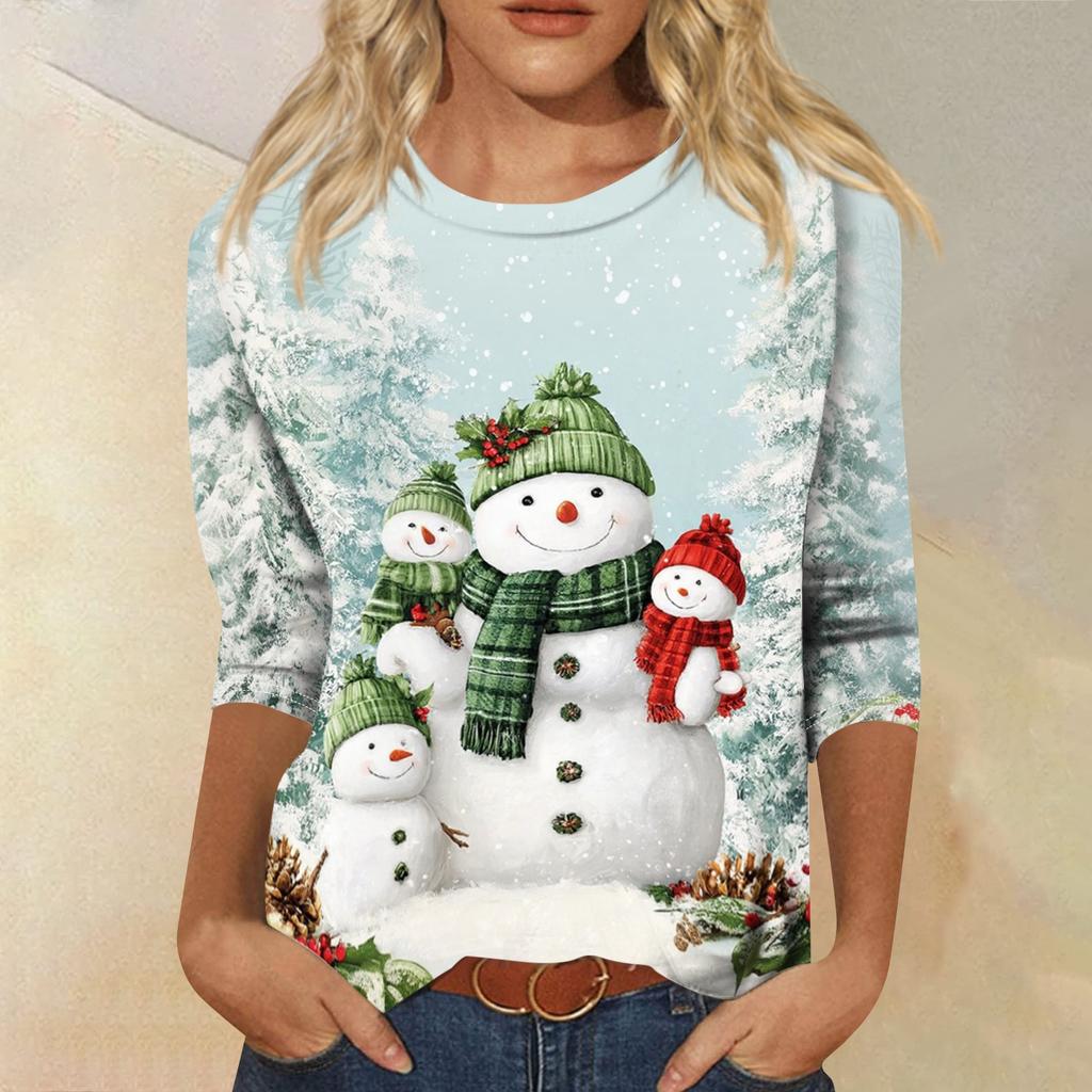 Women's Casual Neck Top with Christmas and Halloween Print for Holiday Wear