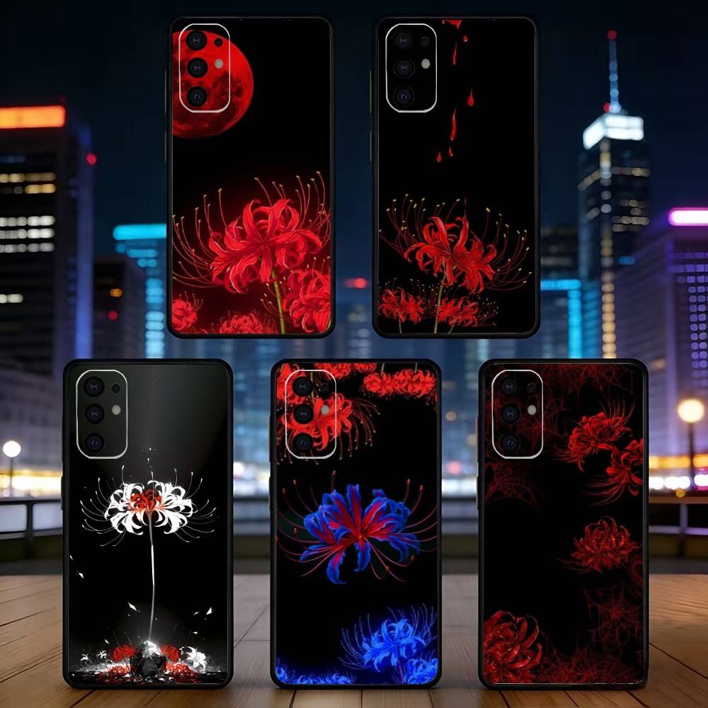 Red Spider Lily Flower of Hell Phone Case For Samsung S25,S24,S21,S22,S23,S30,Ultra,S20,Plus,Fe,Lite,Note,10,Black Cover