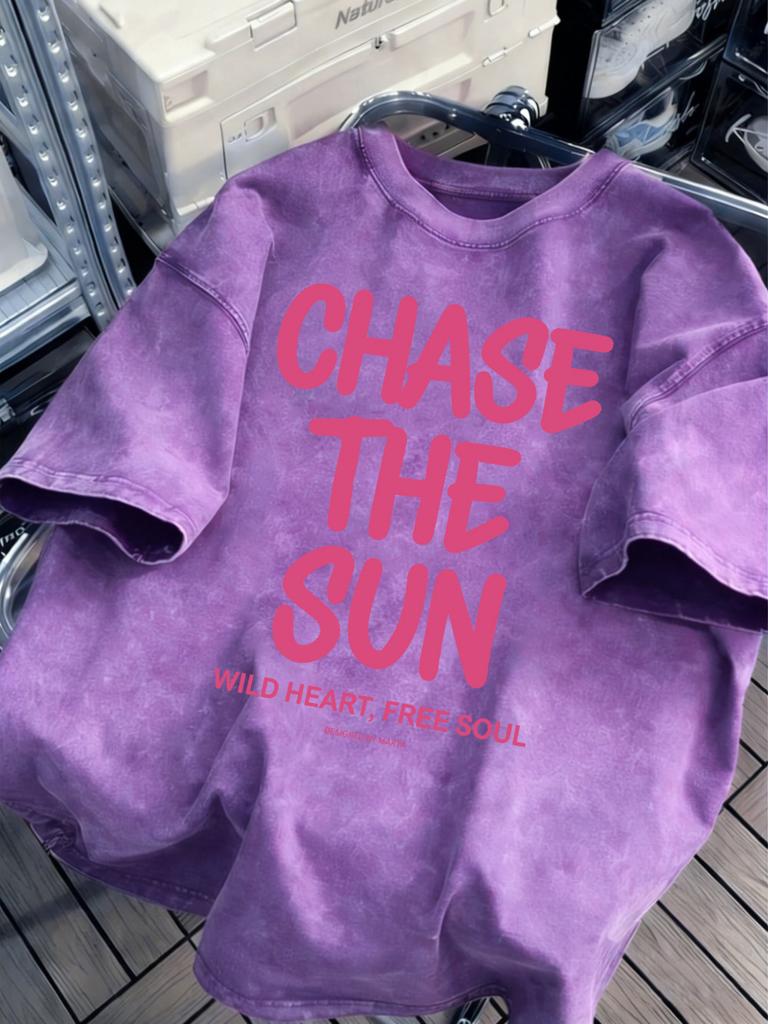 Chase The Sun Prints Washed TShirts Womens Cotton Oversize T Shirt ONeck Comfortable Distressed Tops Summer Womans Clothes