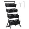 Fruit Vegetable Storage Basket Cart 4 Tier Stackable Mesh Storage Shelf with Wheels Pantry Organizer Rack with Detachable