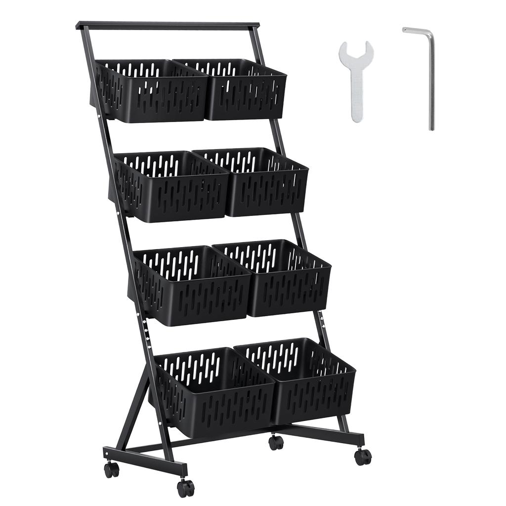 Fruit Vegetable Storage Basket Cart 4 Tier Stackable Mesh Storage Shelf with Wheels Pantry Organizer Rack with Detachable