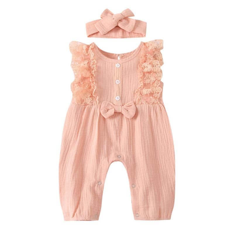 

Одежда для малышей, комбинезон для новорожденных, кружевной цельный комбинезон без рукавов + повязка на голову, одежда M/80