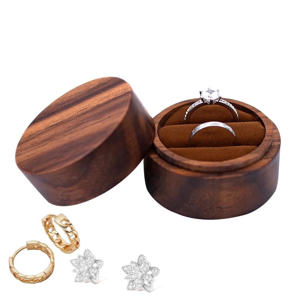 Wooden Wedding Ring Box Round Engagement Ring Holder Elegant Jewelry Storage Box Retro Ring Stand For Proposal Birthday