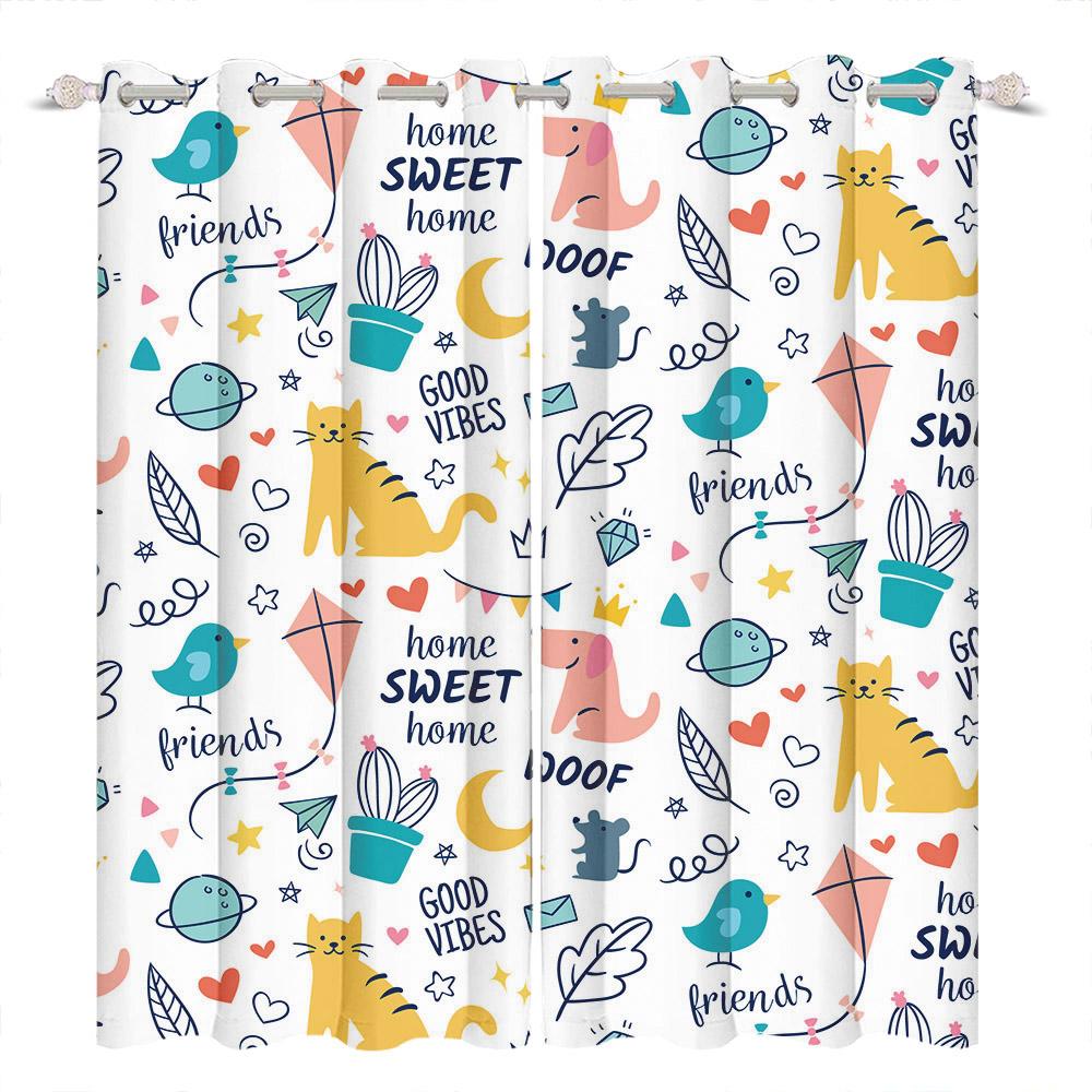 Kids Room Decoration Curtain Cartoon Pattern Whale Unicorn Space Planet Elephant Boy Girl Children'S Bedroom Blackout Curtains