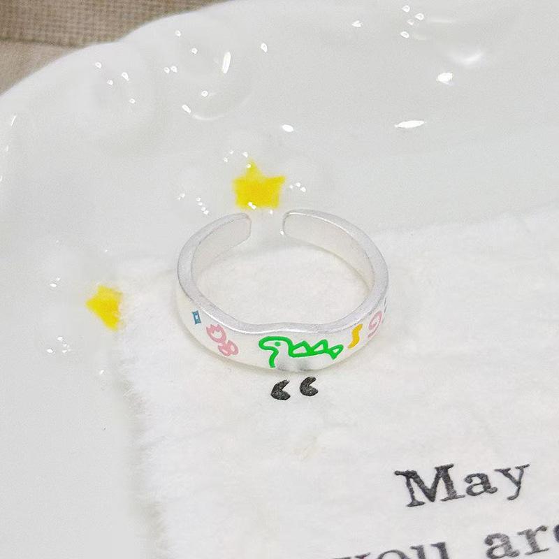 Dopamine Sweet Cool Wind Dinosaur Letter Graffiti Open Ring Childlike Cute Sweet Niche Ring