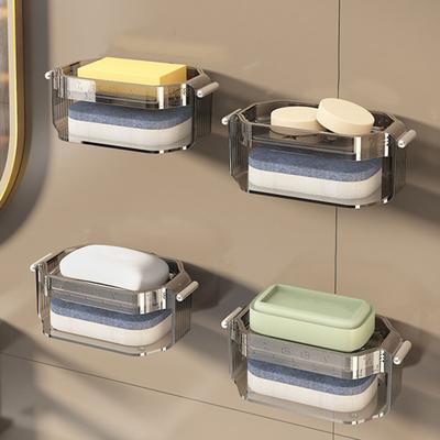 Wall Mounted Soap Dish Strong Load-bearing Simple Installation Double Layer Soap Drain Box Bathroom Storage Rack